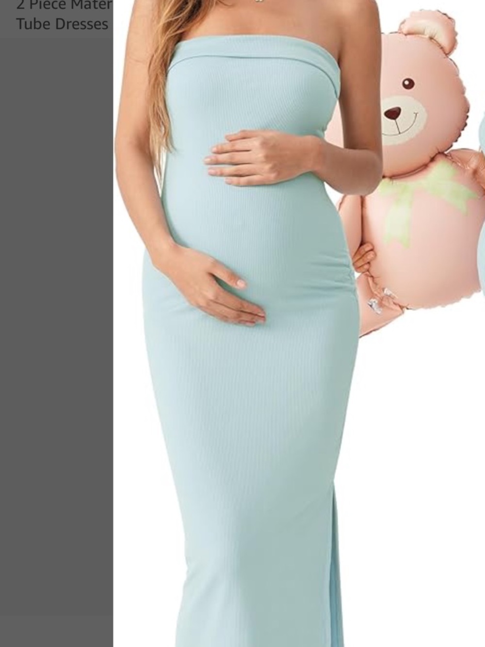 Maternity Midi dress in Light Blue with Side Slit